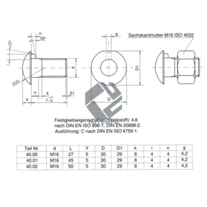 DIN 607 Round Cup Head Nib Bolts - Hot Dip Galvanized Road Safety Barriers Bolts